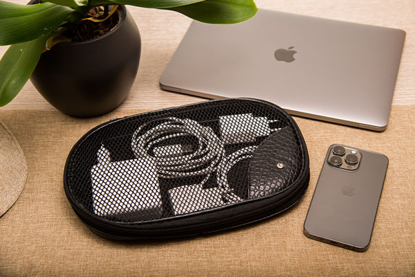 Leather pouch for laptop cables XXL