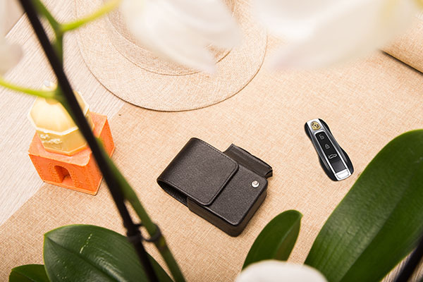 Leather cigarette case with lighter pocket