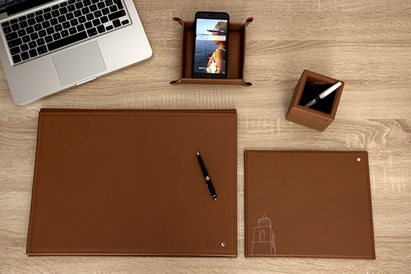 Leather desk mat with flap