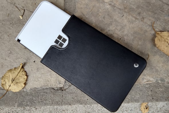 Microsoft Surface Duo with bumper leather pouch